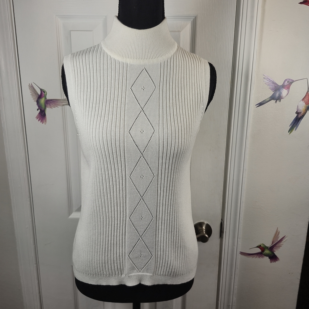 Vintage White Stag Cream Ribbed Mock Neck Knit Vest M Academia Grandpacore - Picture 3 of 7